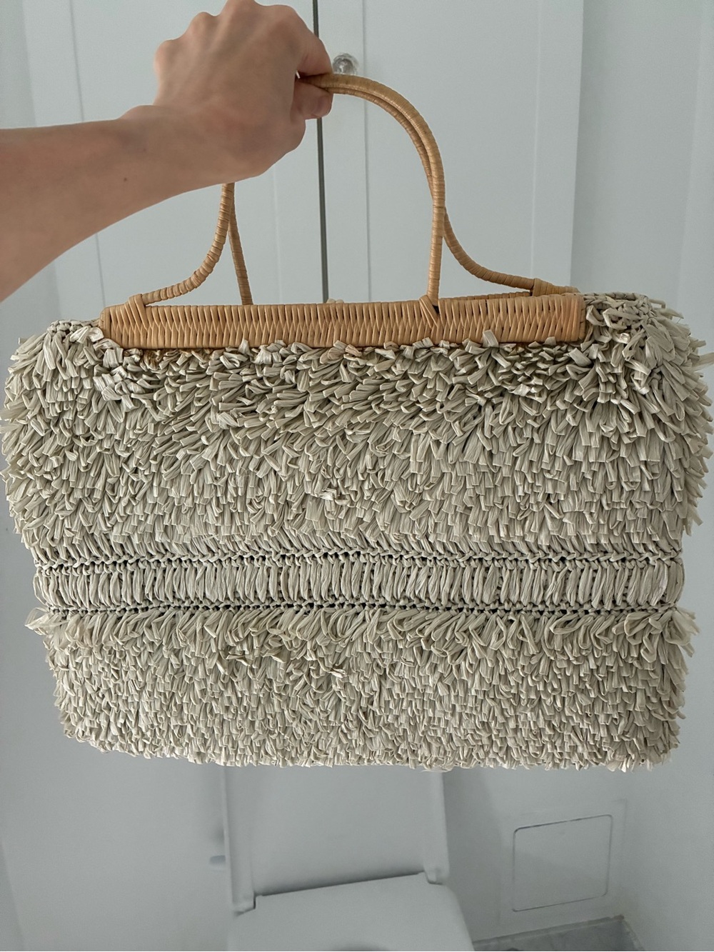 Barneys New York Woven Raffia Fringe Tote Bag - Picture 3 of 7